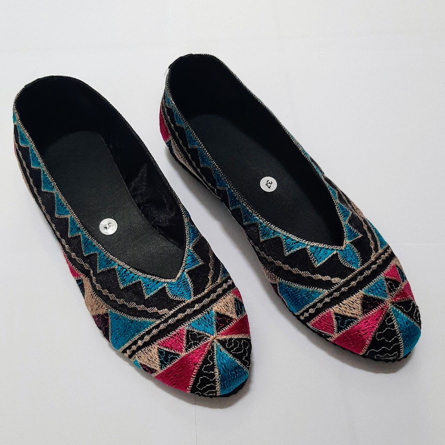 etnik fashion sepatu wanita flat slip on bordir murah asmad biru laut