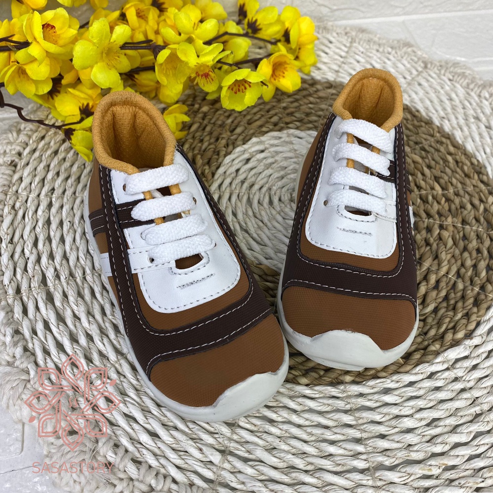 SEPATU SNEAKER COKLAT GARIS ANAK LAKI 1 2 3 TAHUN FA29