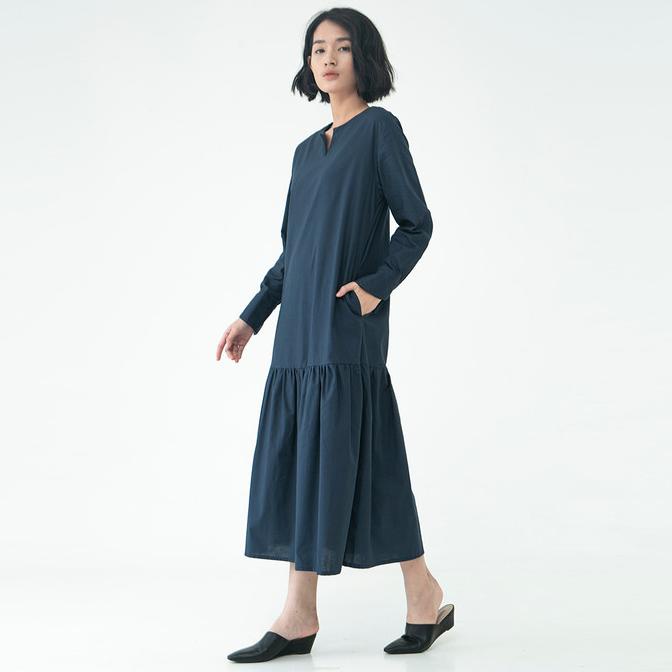 Kano - Midnight Blue Hannover - Midi dress katun lengan panjang