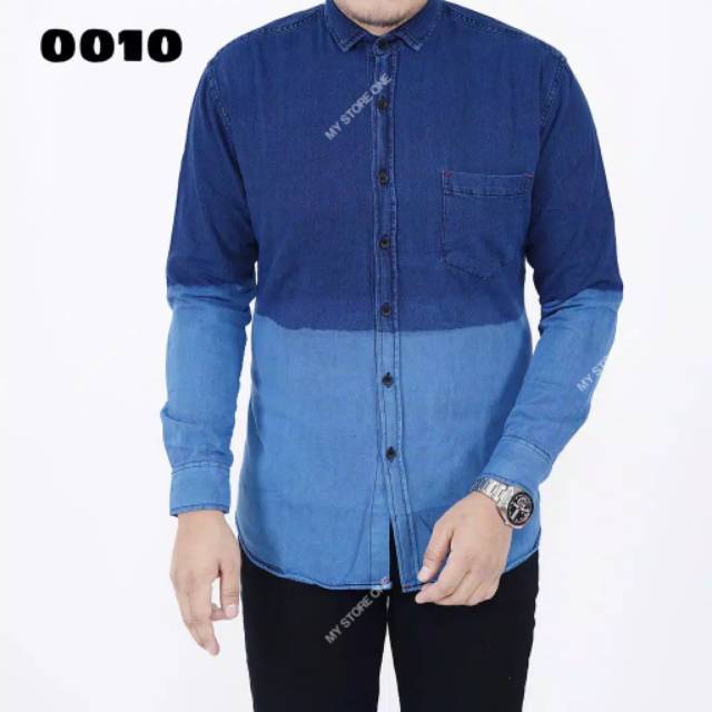 BAYAR DITEMPAT KEMEJA JEANS LENGAN PANJANG PREMIUM BAJU HEM PRIA EKSLUSIVE KOMBINASI KEREN KASUAL