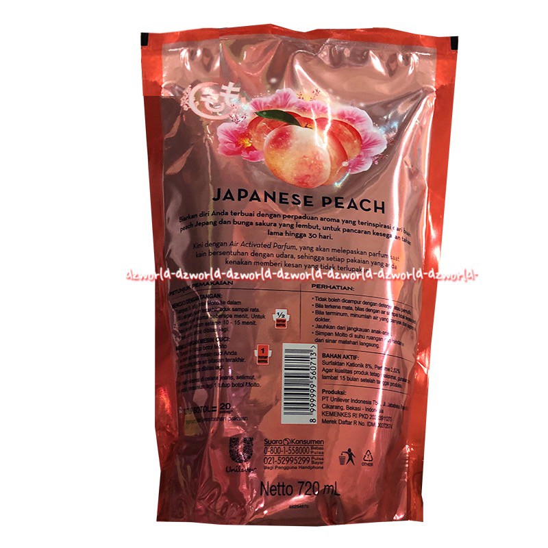 Molto Japanese Peach 720ml Pelembut Pewangi Pakaian Konsentrat Wangi Buah Peach Jepang