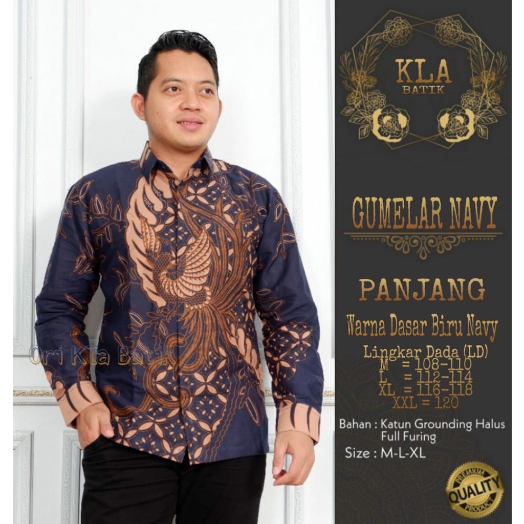 Batik Pria Warna Navy Terbaru Kemeja Batik Lengan Panjang Warna Navy Batik Eksklusif GUMELAR NAVY