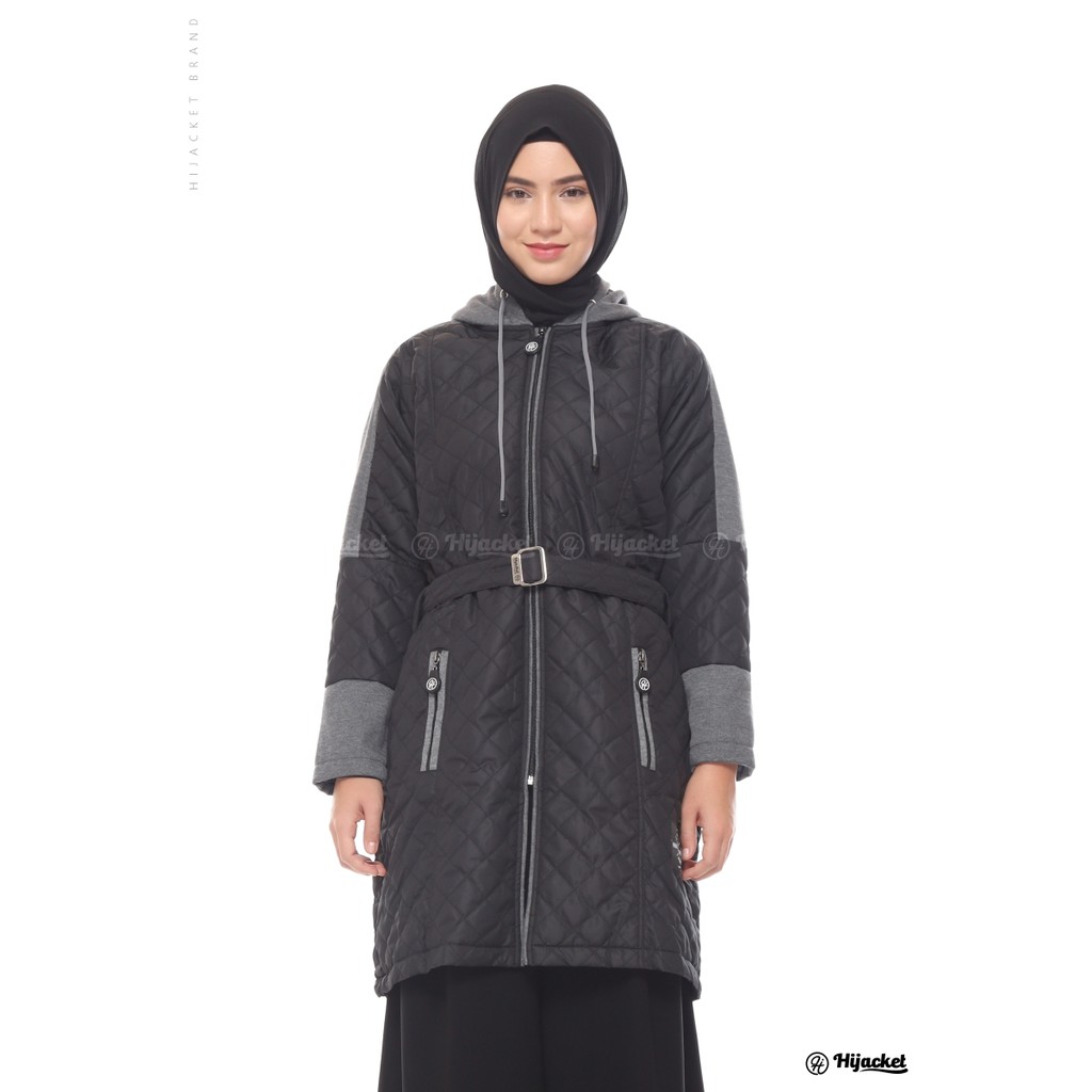 Hijacket Original Queenbee Hijaket Jaket Jacket Wanita Muslimah Jaket Bomber Parasut Cewek Jumbo Murah Terbaru Jaket Hijaber-BLACK