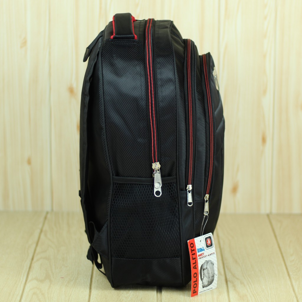 Tas Gendong Alfito Garis Hitam Merah Back Pack Laptop Pria Trendy Kece