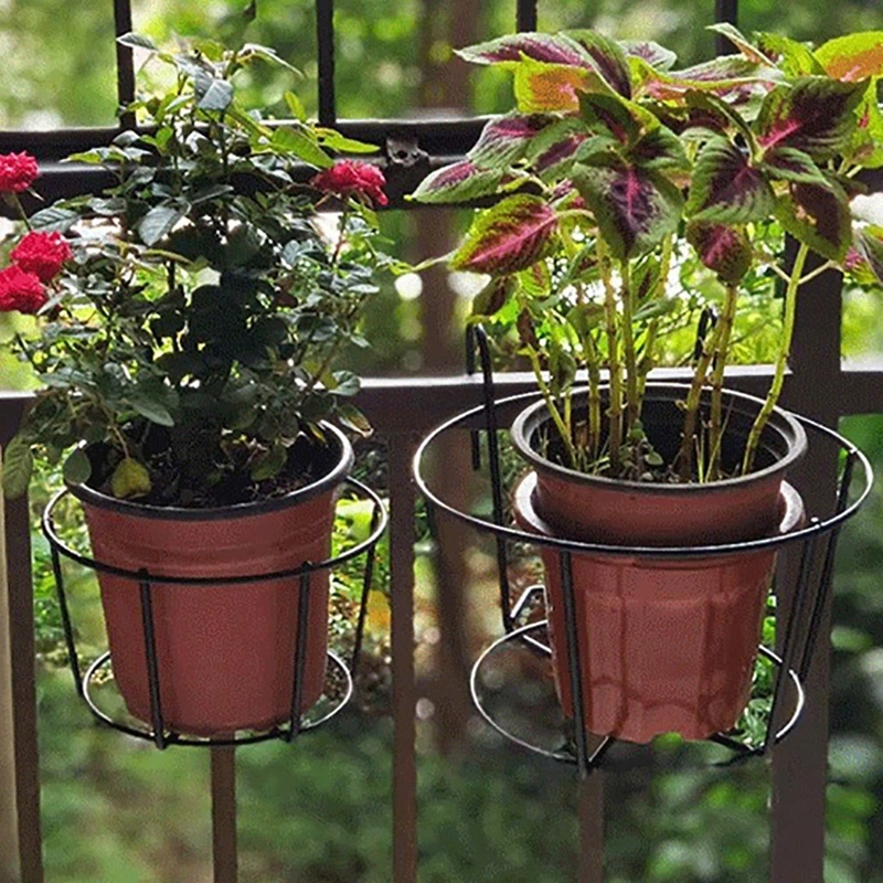 [Home Garden Balcony High Quality Basket Iron Railing Fence Hanging Flower Pot Holder] [ Over The Rail Fence Round  Hanging Planter Baskets] [Plant Pots Stand]