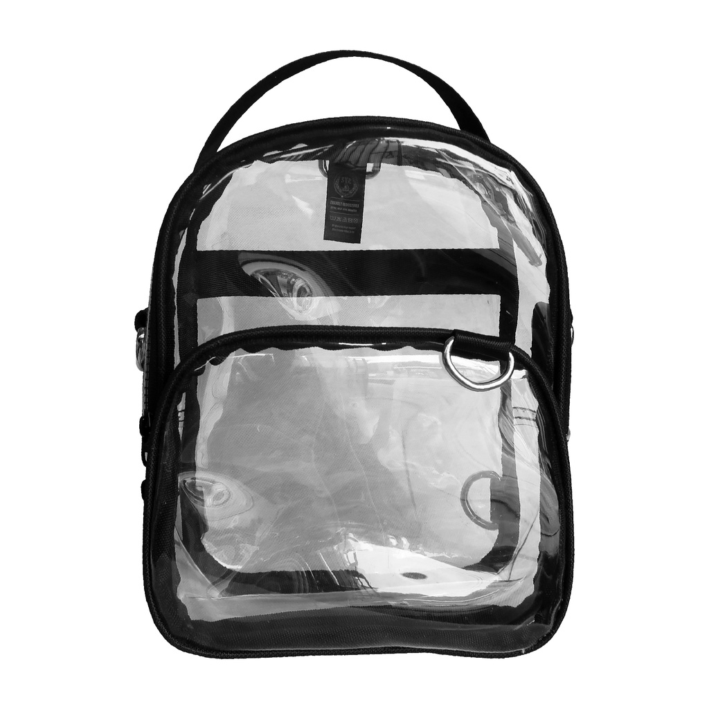 Premium Sling Bag 3in 1 - Travolt - 6 Warna Tas PVC Selempang ransel Transparan - Tas PVC Mika tebal  - Tas Konser KPOP - Daew-Hitam