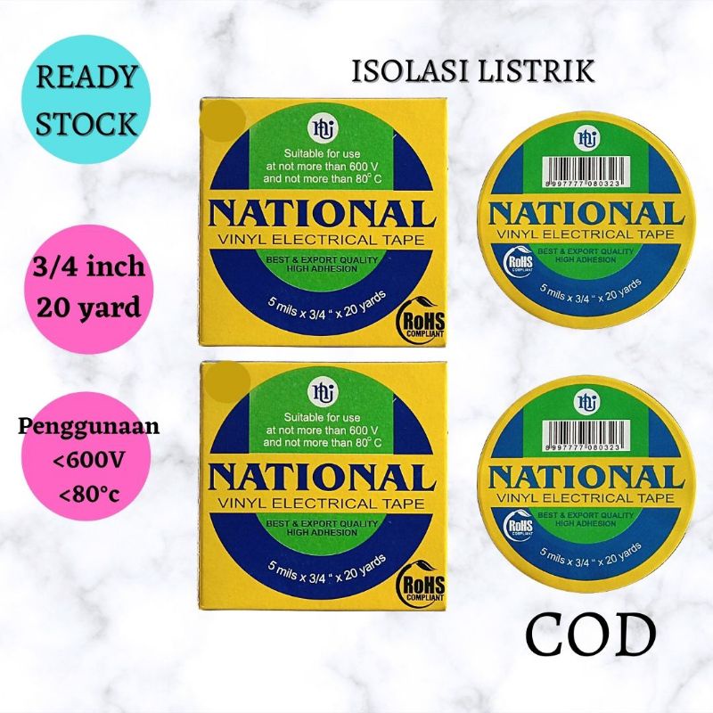 

Isolasi Solasi Listrik National WarnaHitam 3/4" inch 20 Yard