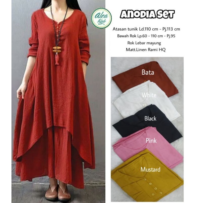 28.3 Anodia set/setelan wanita tunik+rok mayung linen by Alea