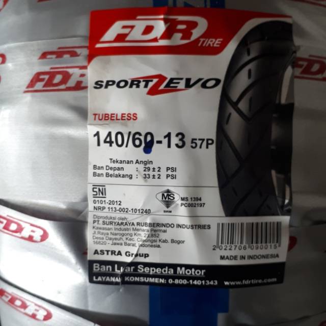 FDR Sport Zevo ukuran 140/60 - 13 . Ban Belakang Yamaha NMax