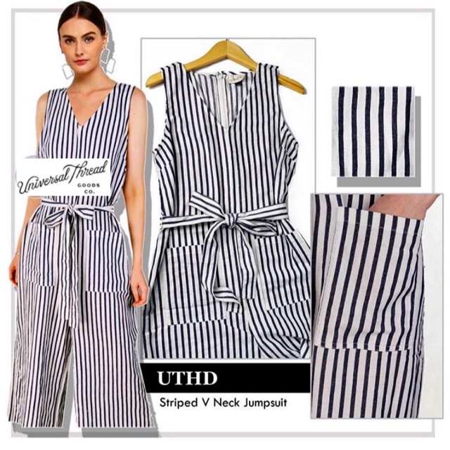 UNIVERSAL THREAD CROPPED STRIPED JUMPSUIT