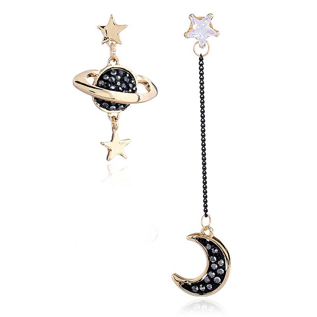 LRC Anting Tusuk Fashion Gold Color Moon&amp;star Shape Design Earrings