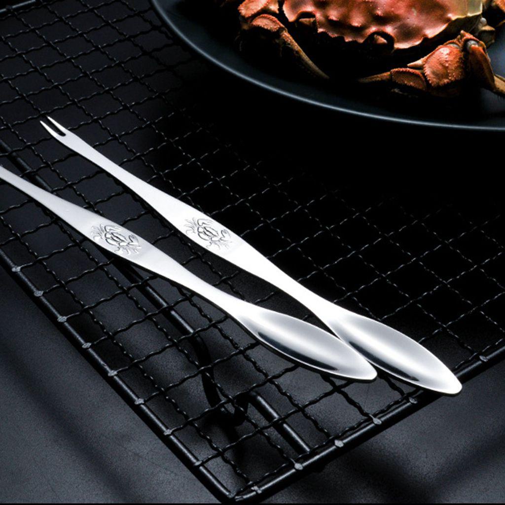 Rebuy Alat Seafood 1pcs 304sendok Garpu Buah Berkepala Ganda Bahan Stainless Steel Untuk Kepiting Dan Lobster Alat Petik Kepiting Tipis