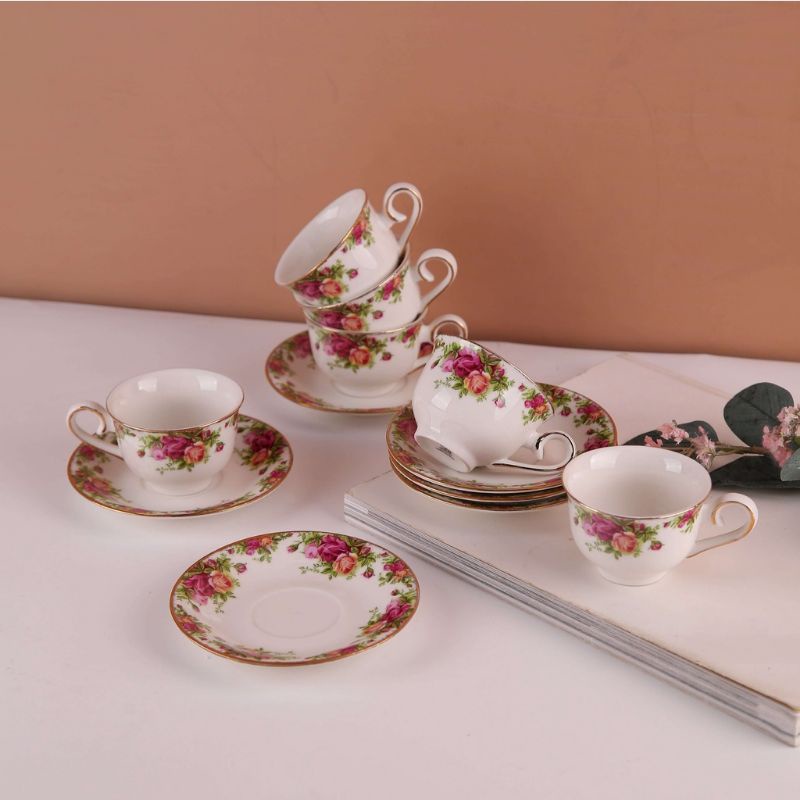 Cangkir Set Kopi/Teh Espresso Keramik Capodimonte Rose Garden 6 pasang - ABP2016VA