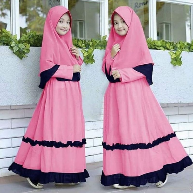 (DELISHA) Gamis Anak Perempuan 6-9tahun 6tahun 7tahun 8tahun 9tahun 10tahun NAVY MARON GREEN MAGENTA