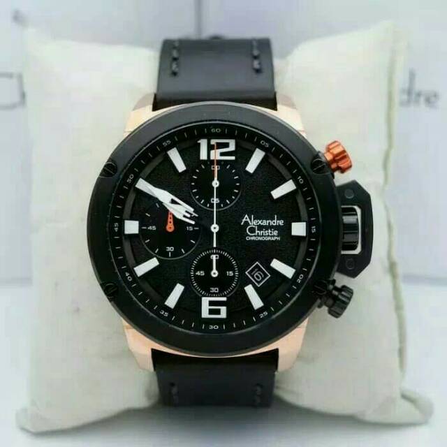 ALEXANDRE CHRISTIE AC6487MC BLACK ROSEGOLD JAM TANGAN PRIA ORIGINAL