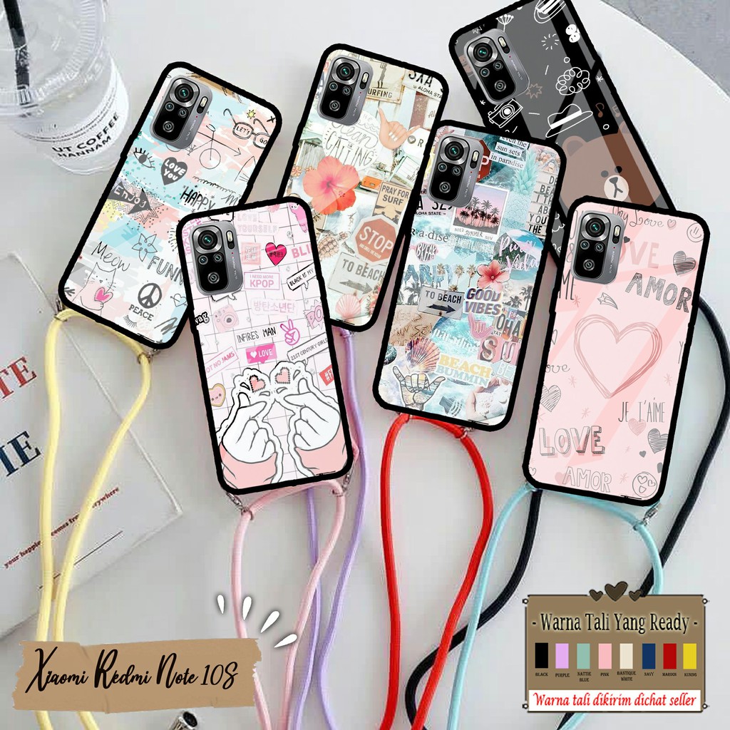 Soft Case Glass Kaca XIAOMI REDMI NOTE 10S Tali kesing kaca Case Glass CASE TALI Case handphone case