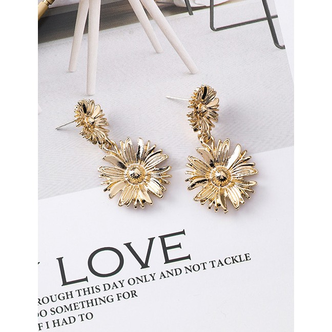 LRC Anting Tusuk Fashion Gold Size Three-dimensional Flower Earrings F81296