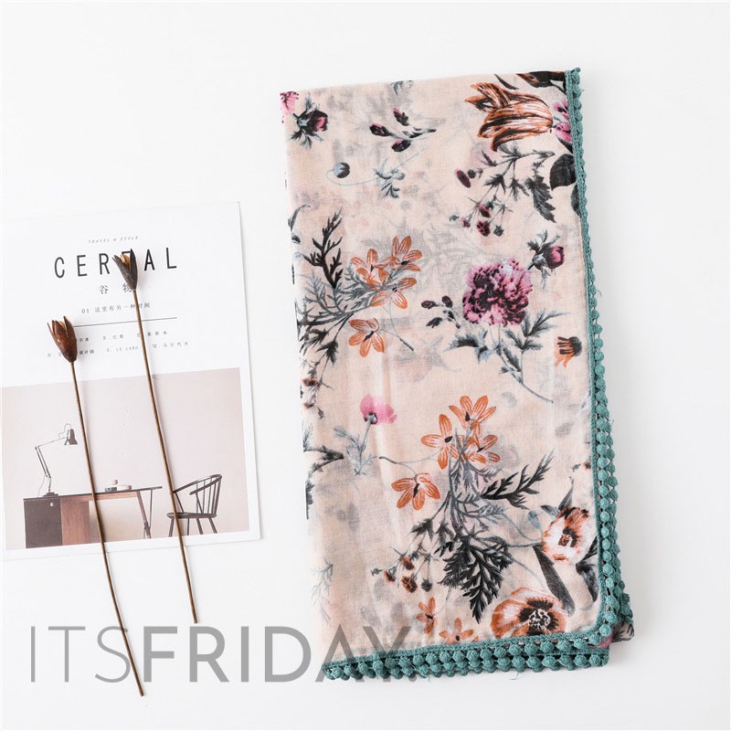 ITSFRIDAY IVY Scarf - Premium Pashmina Shawl Selendang Syal Pasmina Hijab Import Motif Aestetic Flower