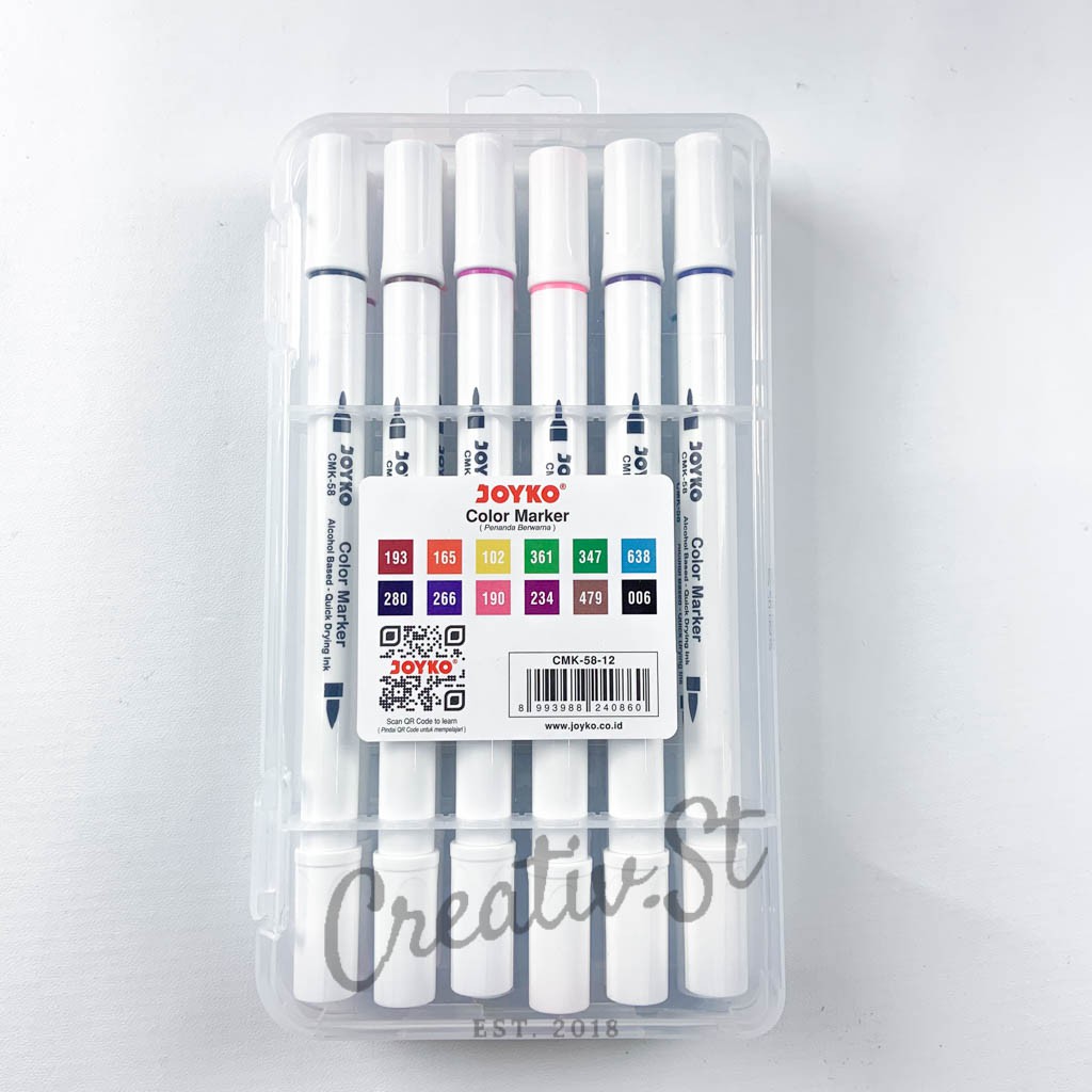 

RB JOYKO Color Marker Spidol Berwarna JOYKO Cmk-58-12 Dual Tip 12 Warna Alcohol Based