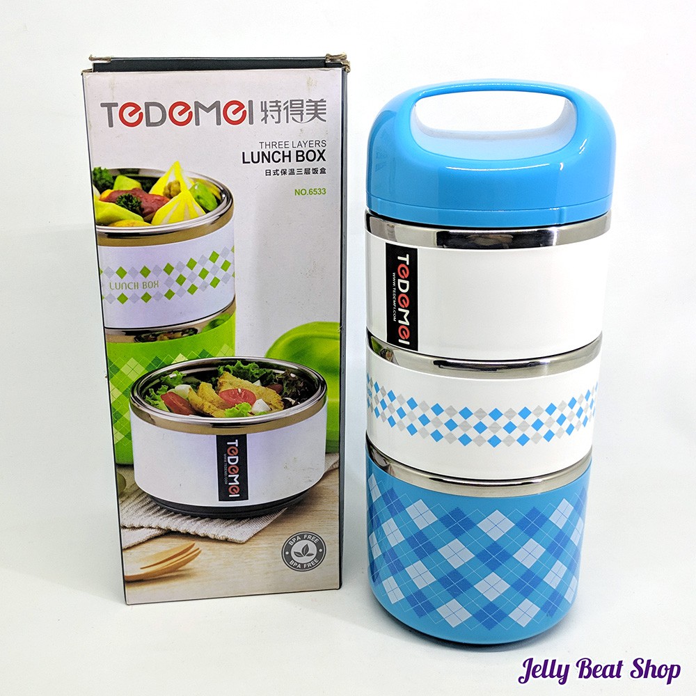 Lunchbox Tedemei Leakproof Stainless 3 Sekat / RANTANG 3 TINGKAT