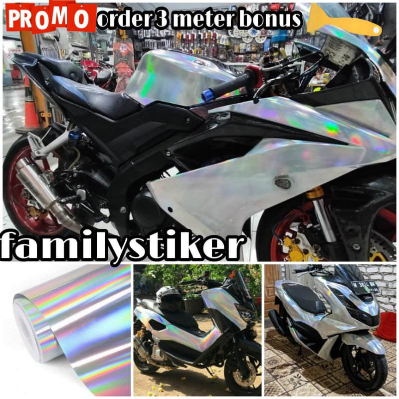 STICKER HOLOGRAM PELANGI STIKER SKOTLET MOTOR HOLOGRAM SILVER