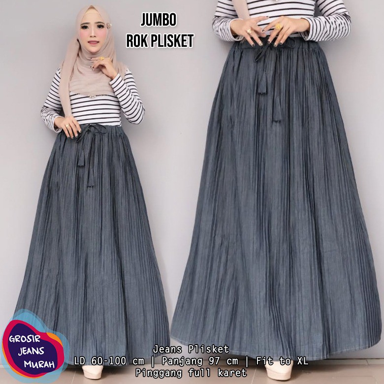 ROK PLISKET JEANS PANJANG WANITA JUMBO