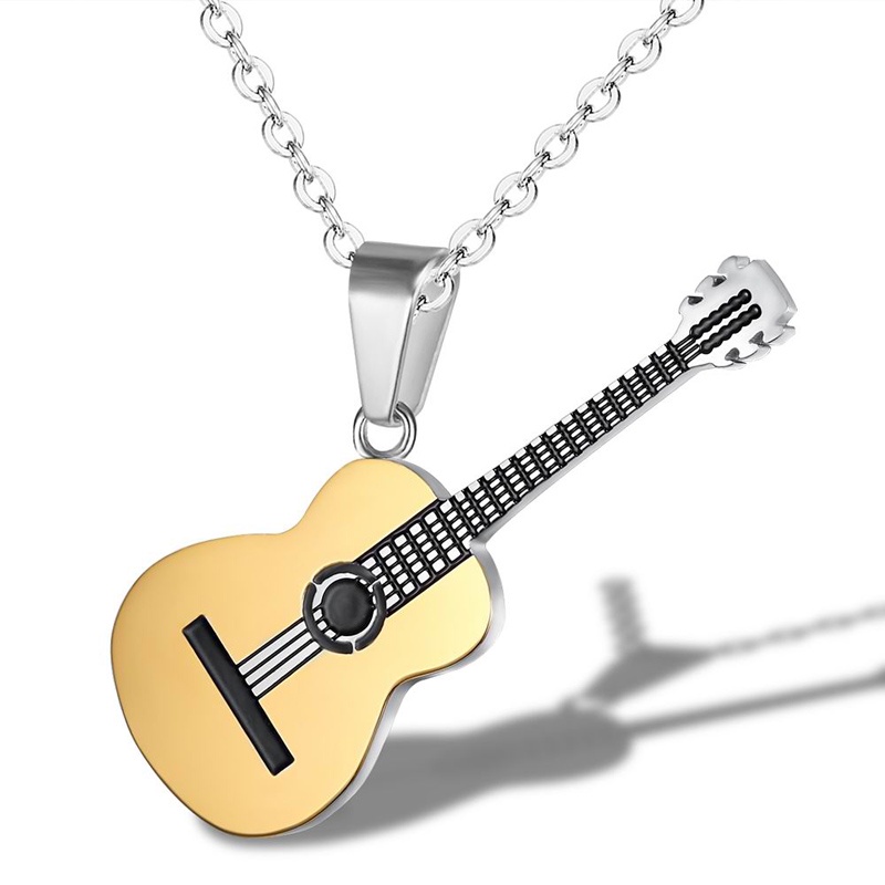 Korean fashion 3 color guitar pendant men and women stainless steel necklace hip hop punk rock jewelry factory wholesale