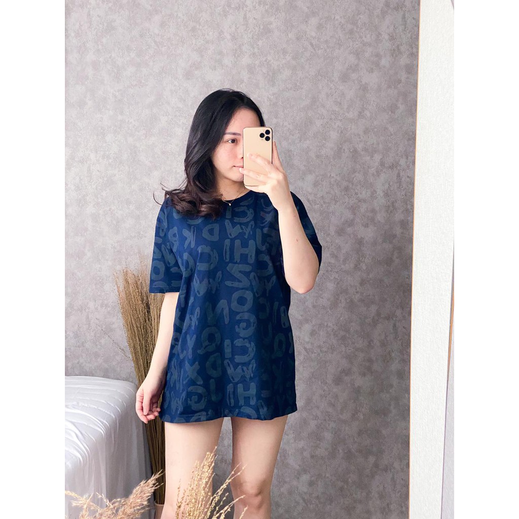 Kaos Oversize Wanita Atasan Wanita Jumbo T Shirt Cewek kekinian Motif Full Print