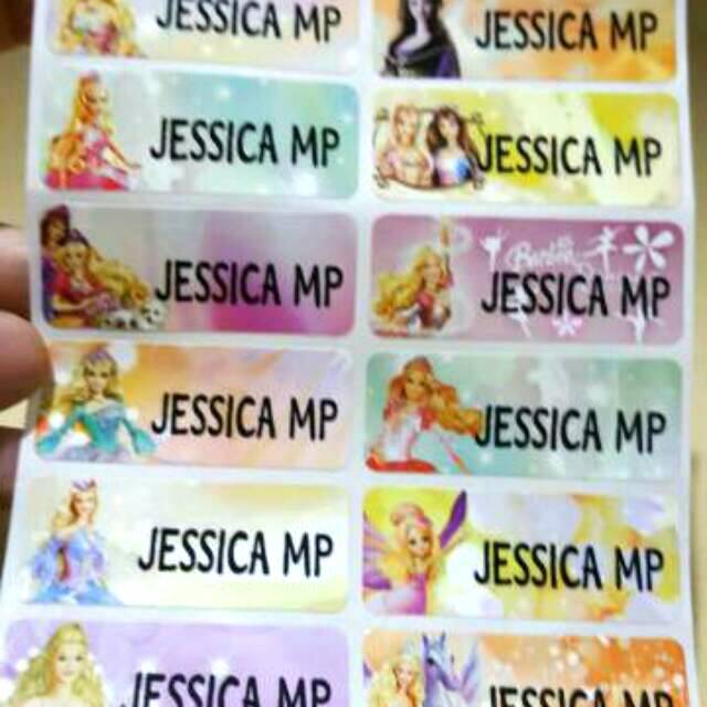 

Label nama anti air stiker waterproof Barbie