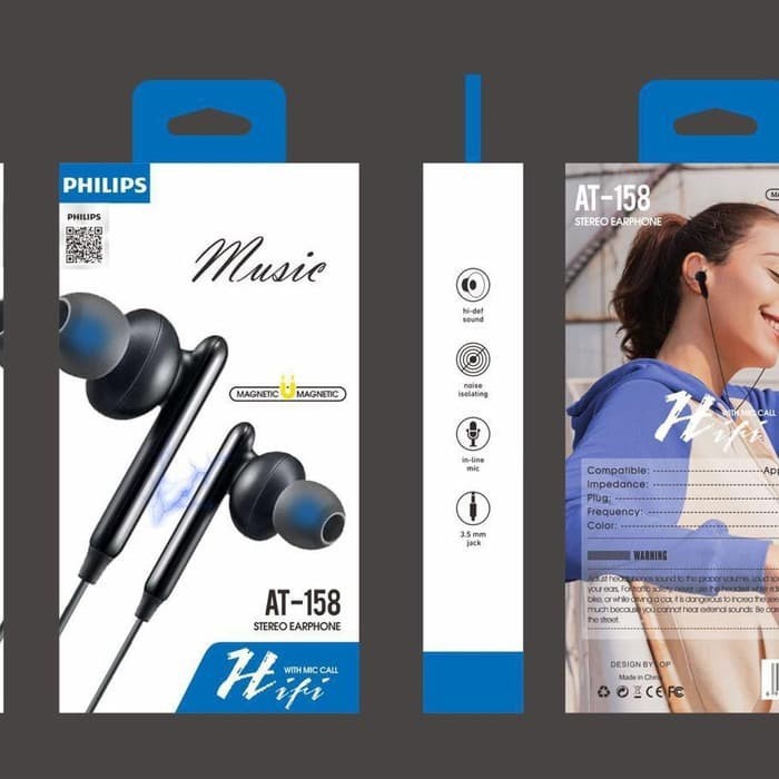 HEADSET HANDSFREE PHILIPS AT-158 EXTRA BASS MAGNET AT158 EARPHONE