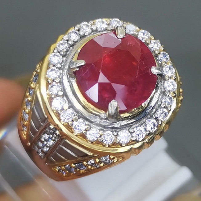 Cincin Batu Permata Ruby Asli Merah Bulat