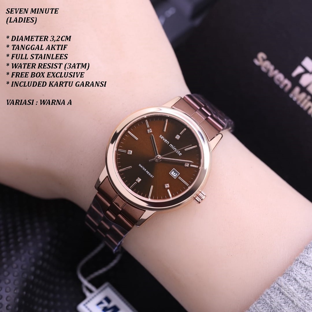 (FREE BOX) JAM TANGAN SEVEN MINUTE SM-009 WANITA FASHION RANTAI BODY BULAT TANGGAL AKTIF