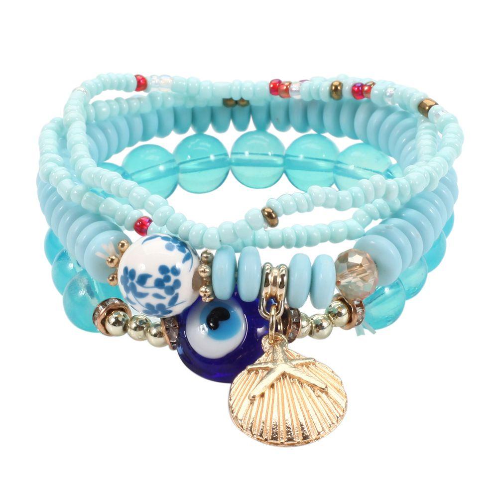 Lily 4pcs /set Gelang Fashion Perhiasan Hadiah Shell Bohemia Evil Eye Multilayer