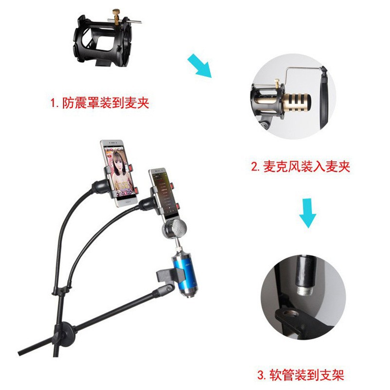 Stand Berdiri Pidato Rekaman Microphone Mic Tripod Plus 2 Smartphone Holder Pop Filter NB-03 Grab