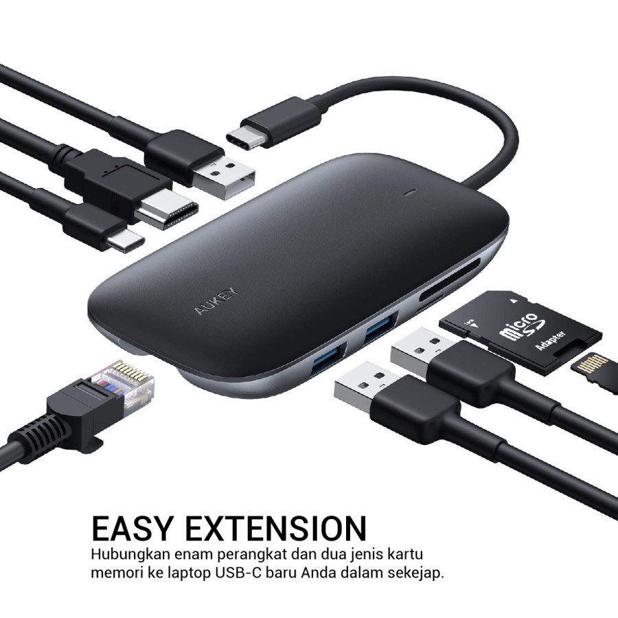 Aukey Cable CB-C71 USB C Power Delivery Hub 8in1 - 500374