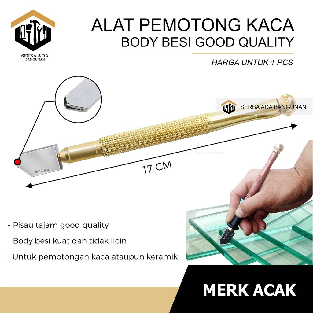 (Promo Termurah) Pisau Potong Kaca Gagang Besi l Oil Cutter l Pemotong Kaca