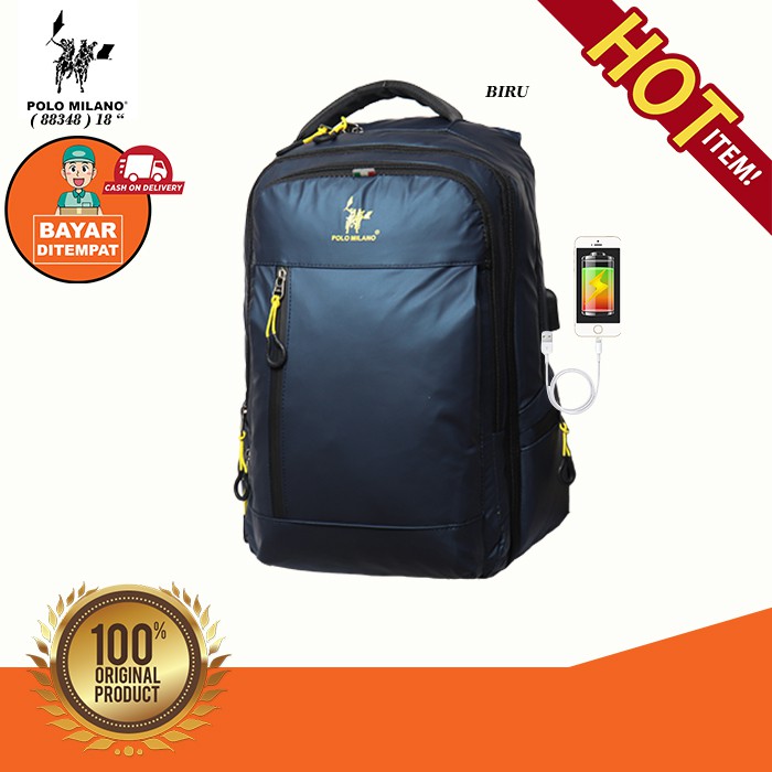 Tas RANSEL MURAH POLO MILANO - 88348 - TAS SEKOLAH PRIA IMPORT + USB ANTI AIR - FREE BOTOL MINUM