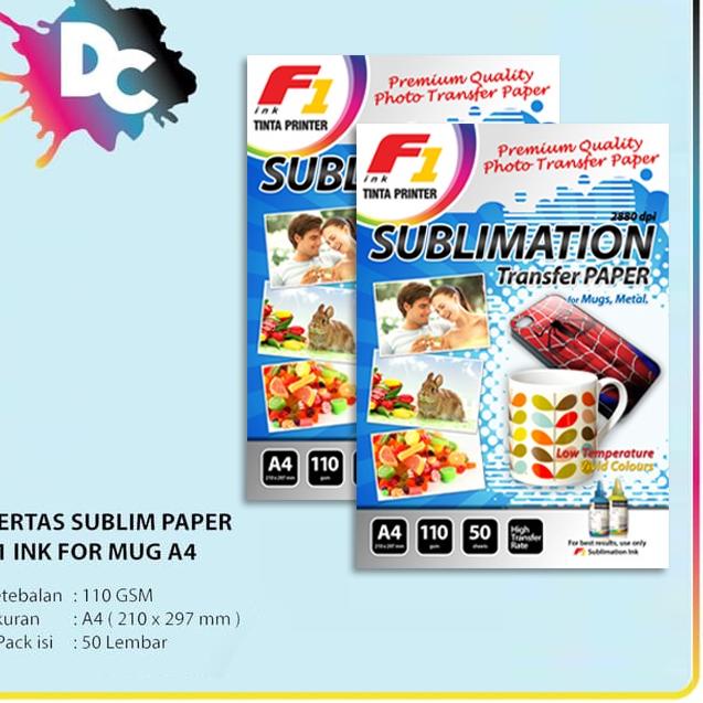 

Limited - Kertas Sublim F1 Ink - Sublimation Transfer Paper For Mug A4 Isi 50 Lembar ,,