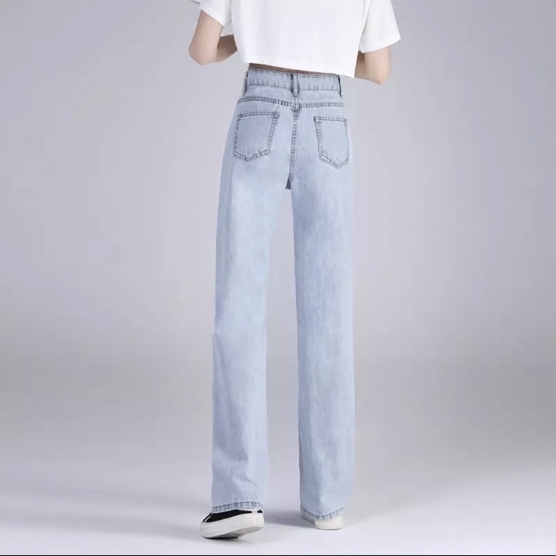 Korean New Women's Loose High Waist Wide Leg pengait celana jeans