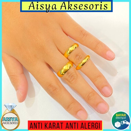Cincin emas cincin tunangan cincin bangkok Cincin Polos Warna 24 Karat Lapis Emas Aksesoris Fashion