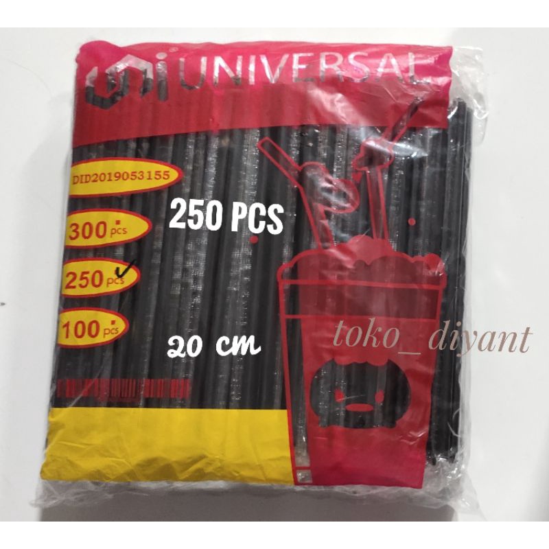 Sedotan Hitam Lancip isi 250 Pcs - Sedotan lurus lancip plastik hygenis UNIVERSAL