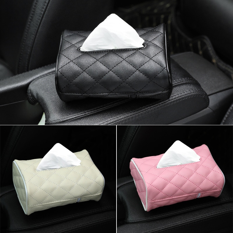 Kotak Tisu Bahan Kulit PU Warna Pink / Merah / Hitam Untuk Sun Visor Mobil