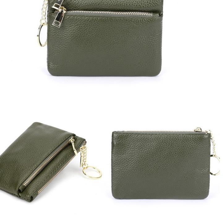 RIZKY-LOKAL Dompet Koin / Kunci Bahan Kulit Sapi dengan Resleting