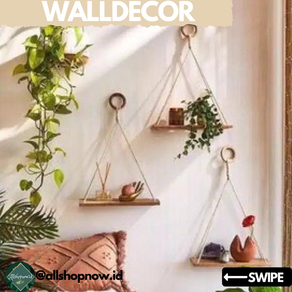 Walldecor Kayu (Set Isi 3) / Rak Tali Kayu / Rak Kayu Dinding / Rak Tali Dinding / Rak Gantung