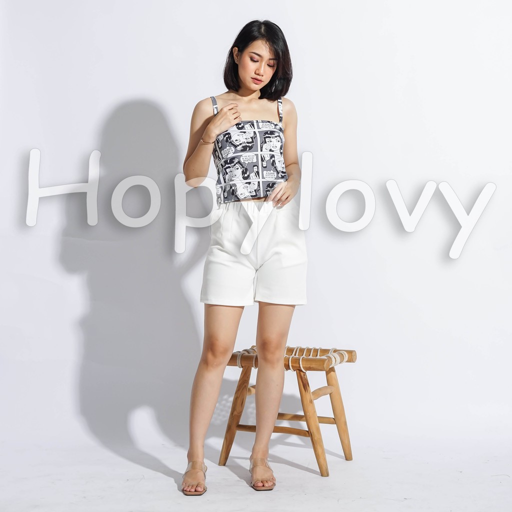 HOPYLOVY - Tanktop Wanita Crop Tali Satu Motif Komik