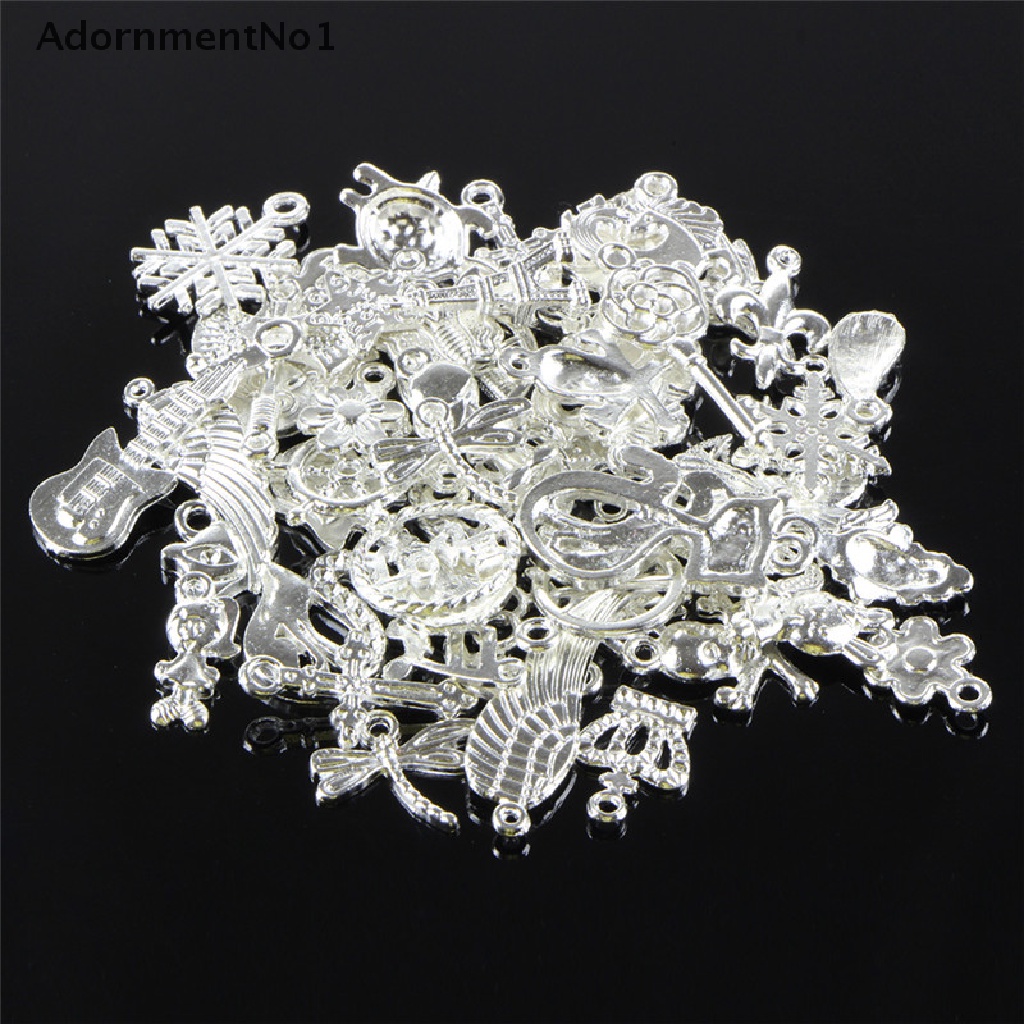 (AdornmentNo1) 50pcs / Set Liontin Gaya Retro Bentuk Campur Warna Silver Untuk Perhiasan DIY