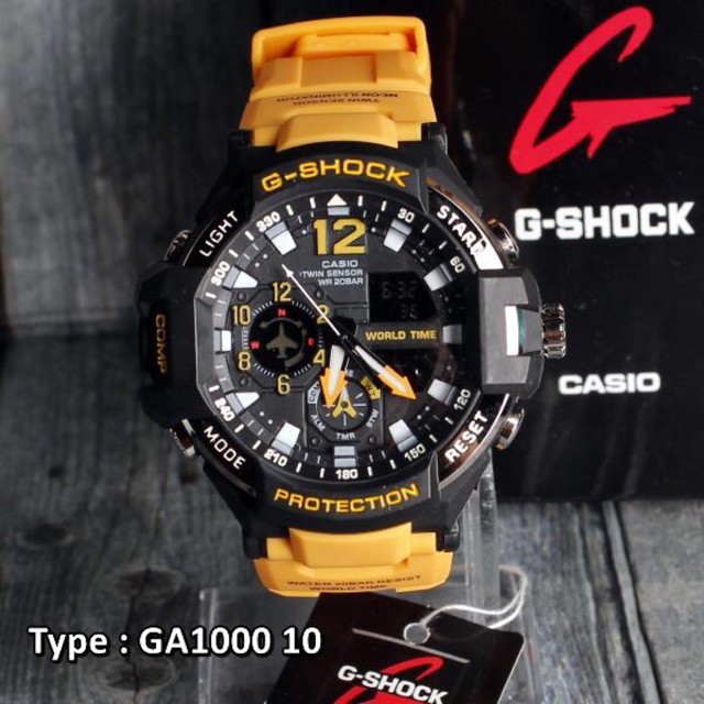 Hot JAM TANGAN NEW G SHOCK GA1000 RUBBER KUNING DOUBLE TIME CASIO  Kekinian