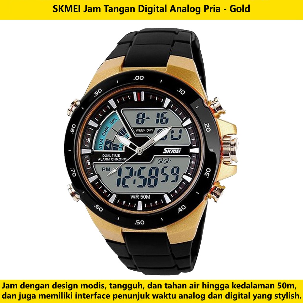 Jam Tangan Digital Analog Pria SKMEI Original - Gold