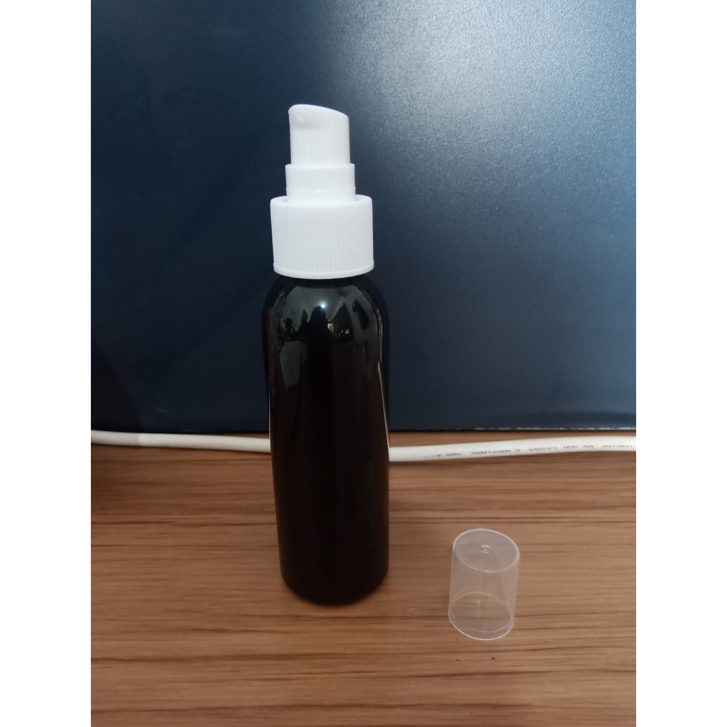 Botol Plastik PET 100ml BR Hitam Tutup Pump Treatment HC Putih