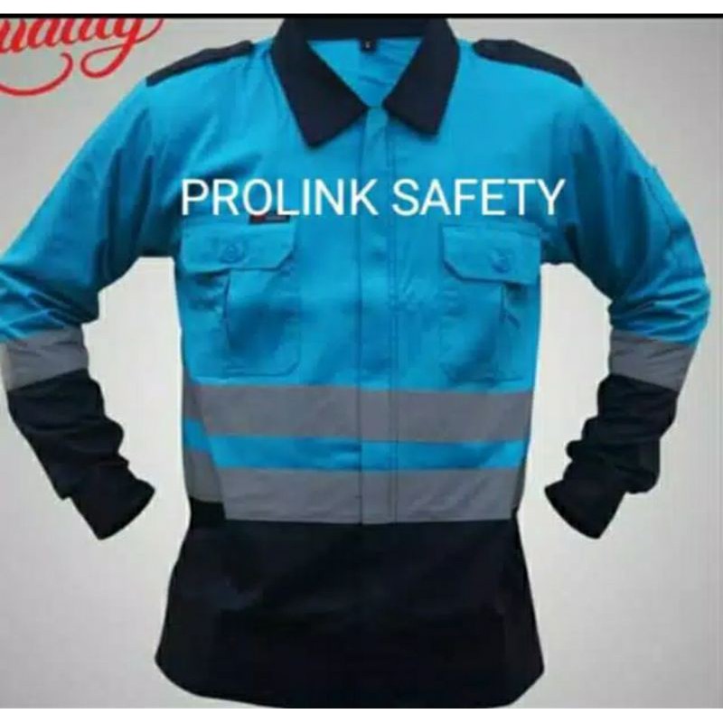 BAJU SERAGAM SAFETY RESLETING FREE.LOGO K3 BENDERA BIRU LANGIT DONGKER PREMIUM